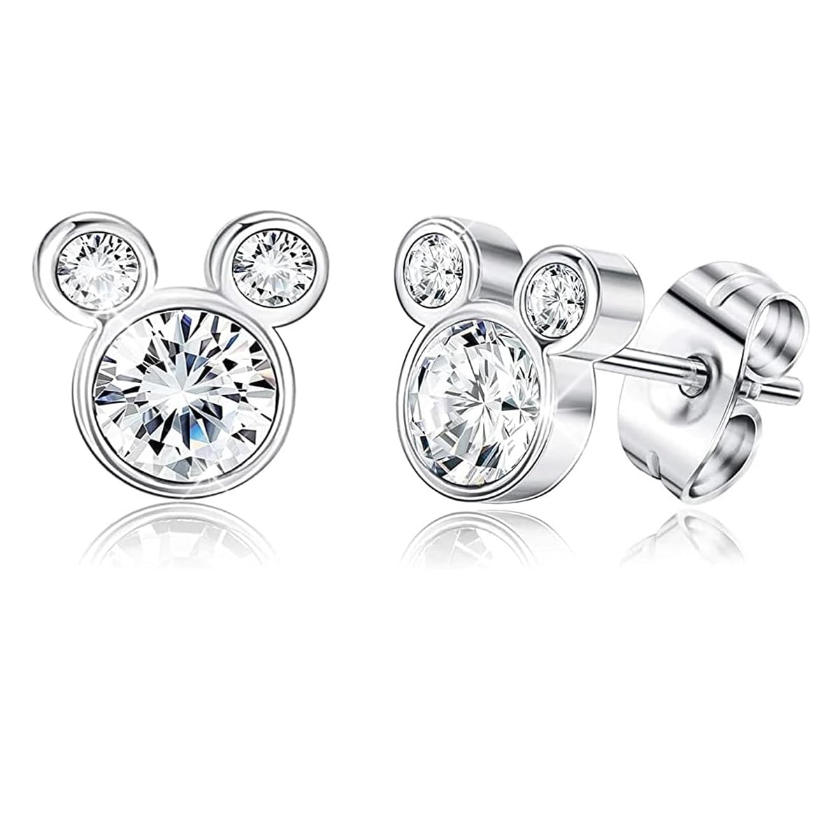 SANNIDHI 1 Pair Silver Earrings for Women Fashion Ear Stud, Sweet Micky Studs Rhinestones Inlaid Studs Earrings for Women Girls Jewelry Gift SANNIDHI 1 Pair Silver Earrings for Women Fashion Ear Stud, Sweet Micky Studs Rhinestones Inlaid Studs Earrings for Women Girls Jewelry Gift